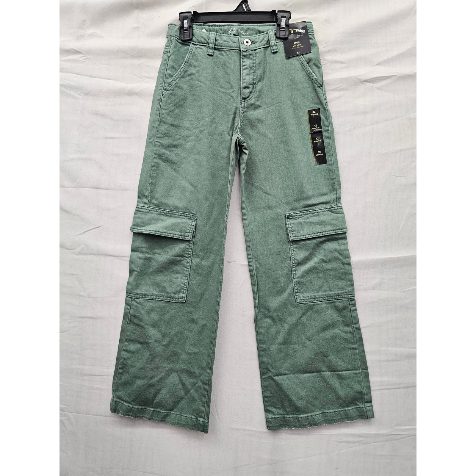 Art Class Girls Straight Mid Rise Cargo Pants Green Cotton Blend Casual Size 12